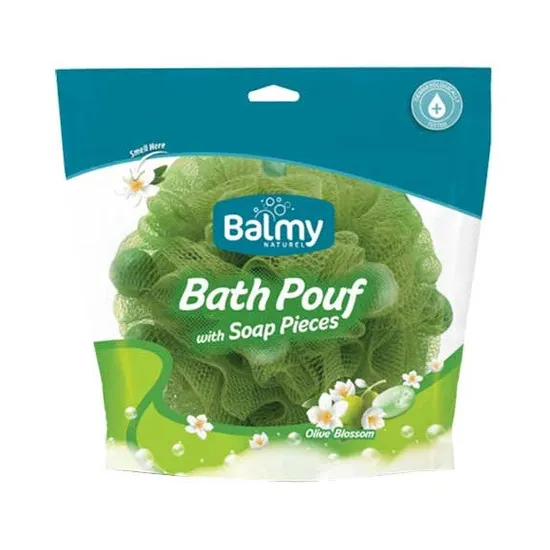 Balmy Naturel Bath Pouffe With Olive Blossom Soap Pieces