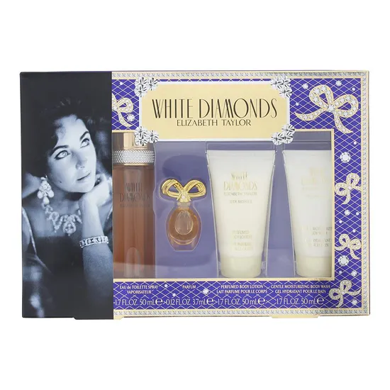 Elizabeth Taylor White Diamonds Gift Set 50ml Eau De Toilette + 50ml Body Lotion + 50ml Body Wash + 10ml Eau De Toilette