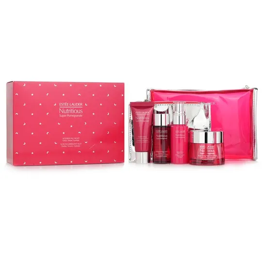Estée Lauder Nutritious Super-Pomegranate Nourish All Night Set: Night Creme+ Milky Lotion+ Lotion Intense Moist+ Cleansing Form