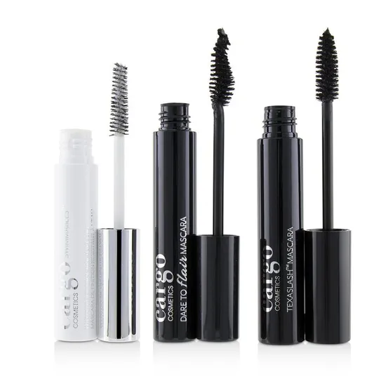 Cargo Cosmetics Mascara Kit: 1x Dare To Flair Mascara, 1x Texalash Mascara, 1x Swimmables Waterproof Mascara Top Coat