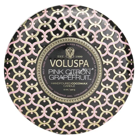 VOLUSPA 3 Wick Decorative Tin Candle Pink Citron Grapefruit