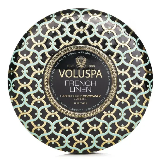 VOLUSPA 3 Wick Decorative Tin Candle French Linen