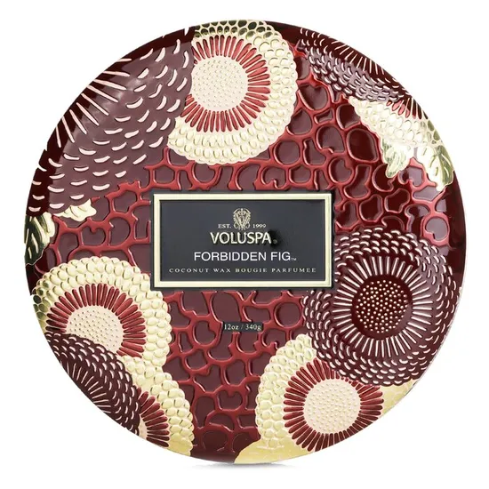 VOLUSPA 3 Wick Decorative Tin Candle Forbidden Fig