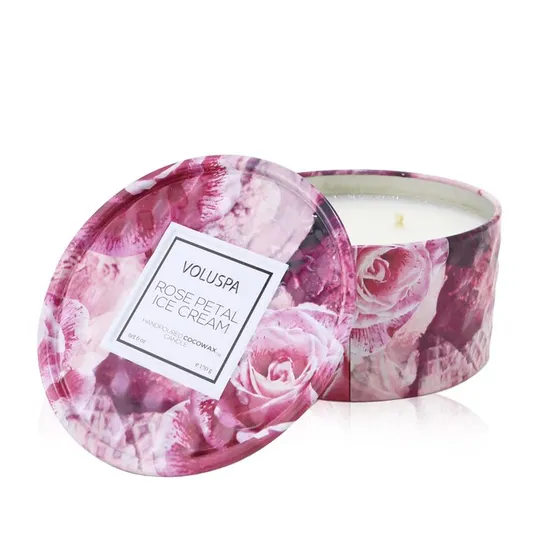 VOLUSPA 2 Wick Tin Candle Rose Petal Ice Cream