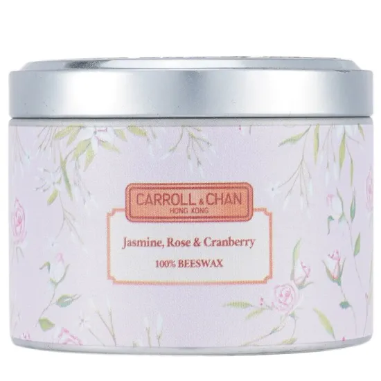 Carroll & Chan 100% Beeswax Tin Candle Jasmine Rose Cranberry
