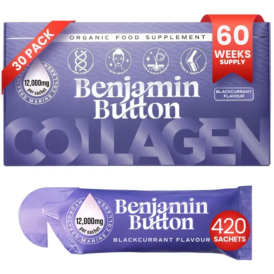 Benjamin Button 420x BlackCurrant 12,000mg Marine Collagen Liquid Sachets