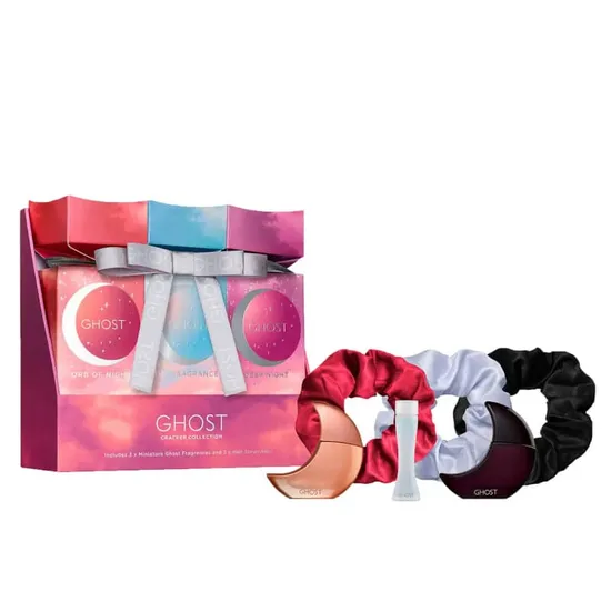 Ghost Mini Cracker Collection Trio Women's Perfume Gift Set Orb Of Night 10ml Eau De Parfum-S + Deep Night 10ml EDT-S + Ghost The Fragrance 5ml EDT-S + 3 Hair Scrunchies