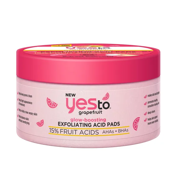 Yes To Grapefruit Exfoliating Acid Pads Glow Boosting 12 Quilted Pads Double Sided