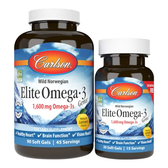 Carlson Labs Elite Omega-3 Gems 1600mg Natural Lemon Softgels