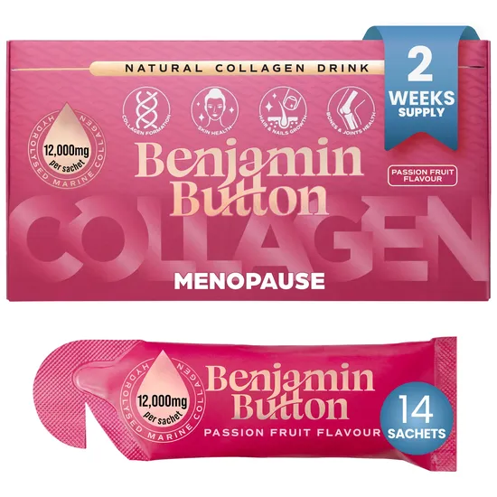 Benjamin Button Menopause Collagen Passionfruit Sachets 12,000mg Marine Collagen With Red Clover, Vitamins & Maca