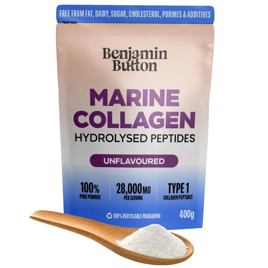 Benjamin Button Marine Collagen Powder Hydrolysed Peptides From Wild-Caught Fish 93% Protein High In Glycine & Proline Keto & Paleo Friendly, Hair, Skin, Joint & Bone Support Benjamin Button