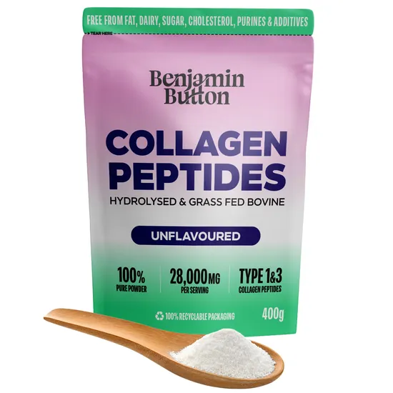 Benjamin Button Collagen Powder Hydrolysed Bovine Collagen Peptides 95% Protein, High In Glycine & Proline Unflavoured, Keto & Paleo Friendly, Skin, Hair, Joints & Bones Support Benjmain Button