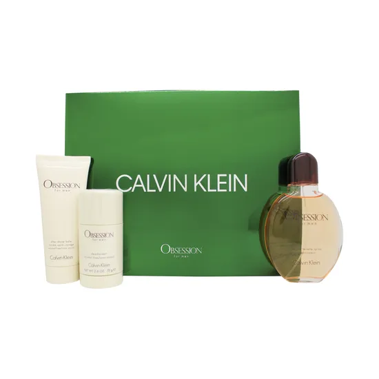 Calvin Klein Obsession Gift Set 125ml Eau De Toilette + 100ml Aftershave Balm + 75g Deodorant Stick