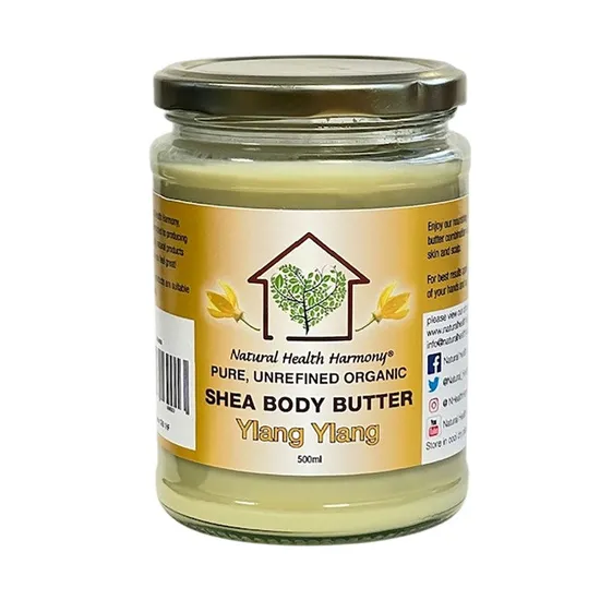 Natural Health Harmony Pure Unrefined Organic Shea Body Butter With Ylang Ylang 500Ml