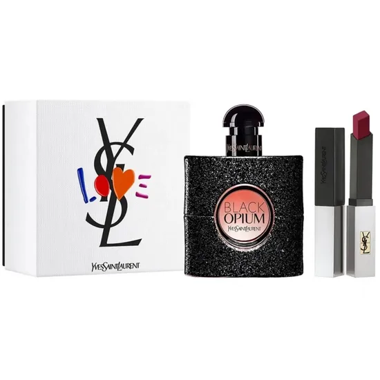 Yves Saint Laurent Black Opium Gift Set With Eau De Parfum Lipstick 