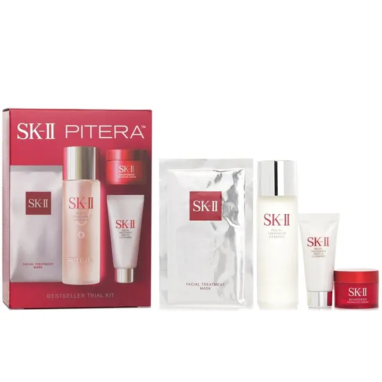 SK-II Best Seller Trial Kit: Facial Treatment Ess. 75ml+Facial Treatment Cleanser 20g+SKINPOWER Advanced Cream 15g+ F.T Mask 1pcs