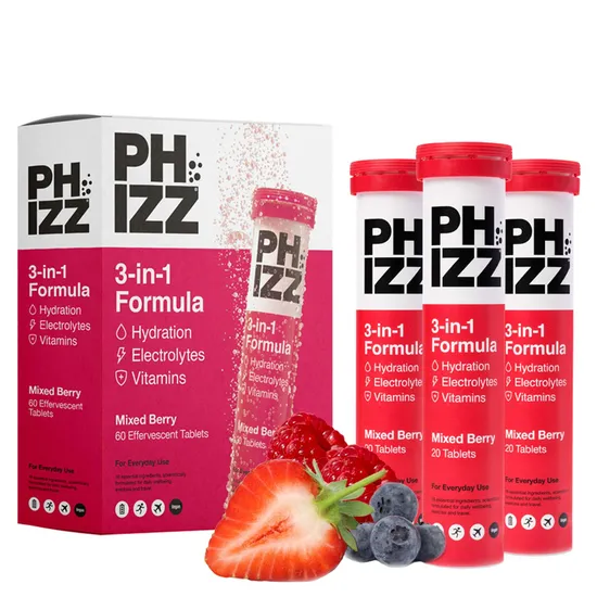 Phizz 3-in-1 Mixed Berry Hydration, Electrolytes & Vitamin Tablets
