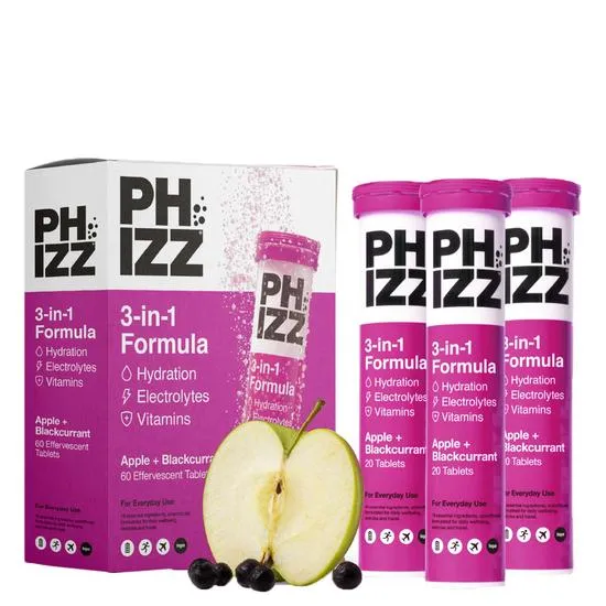 Phizz 3-in-1 Apple & Blackcurrant Hydration, Electrolytes & Vitamin Tablets