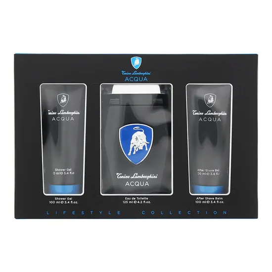Lamborghini Acqua Gift Set 125ml Eau De Toilette + 100ml Shower Gel + 100ml Aftershave Balm