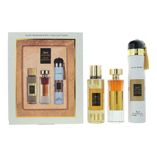 Ard Al Zaafaran Oud Romancea Gift Set Eau De Parfum 100ml + Perfume Mist 250ml + Air Freshener 300ml