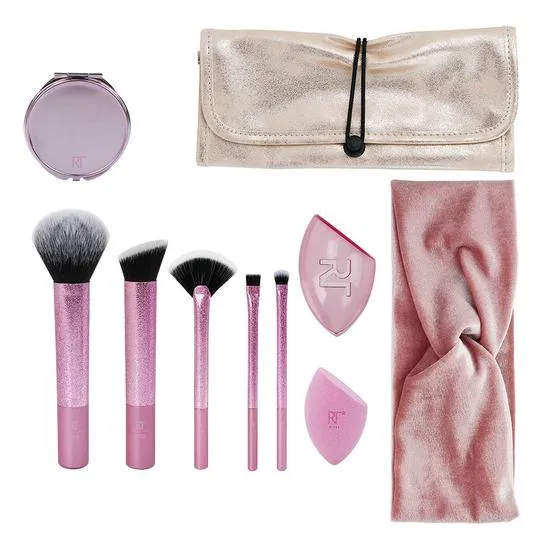Real Techniques Star Studded Full Face Makeup Brush Set With Clutch, Hairband & Compact Mirror