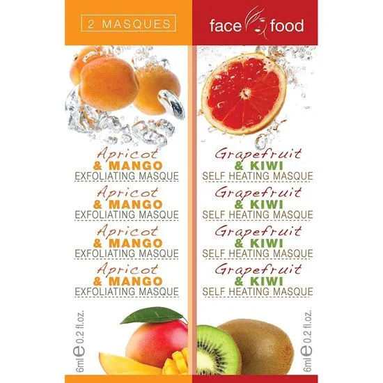 Montagne Jeunesse 7th Heaven Face Food Twin Masks Apricot & Mango Exfoliating Mask & Self Heat Mask Grapefruit & Kiwi