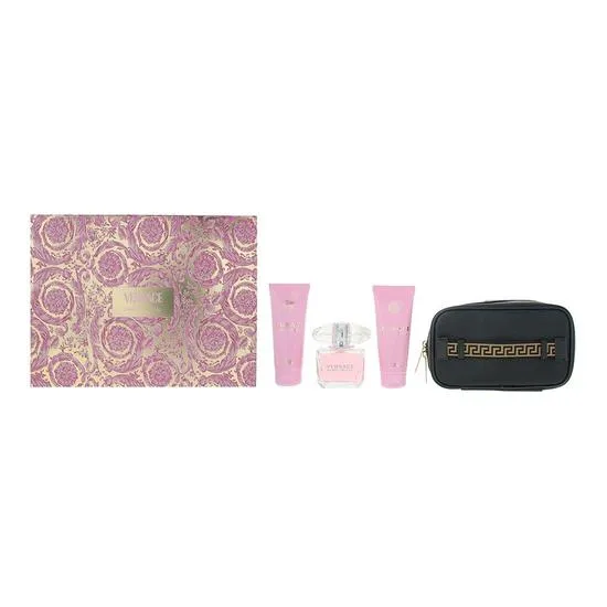 Versace Bright Crystal Eau De Toilette Gift Set Eau De Toilette 90Ml, Shower Gel 100Ml, Body Lotion 100Ml + Pouch