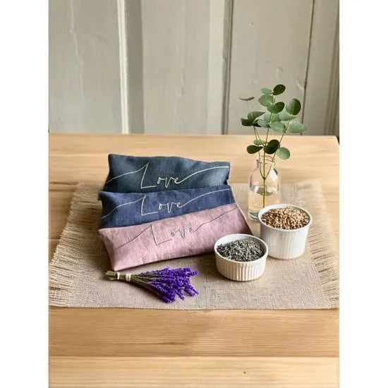 The Norfolk Eye Pillow Company Love Embroidered Linen & Lavender Eye Pillow Grey / Lavender