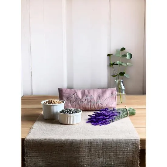 The Norfolk Eye Pillow Company Gratitude Embroidered Linen & Lavender Eye Pillow Pink / Lavender