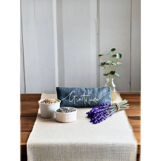 The Norfolk Eye Pillow Company Gratitude Embroidered Linen & Lavender Eye Pillow Grey / Lavender