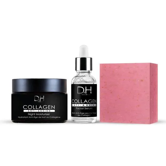 Dr H Anti-Ageing Collagen Night Moisturiser, Facial Serum & Cleansing Bar