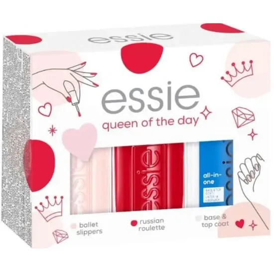 essie Queen Of The Day Nail Polish Gift Set 13.5ml Ballet Slippers + 13.5ml Russian Roulette + 13.5ml Base & Top Coat