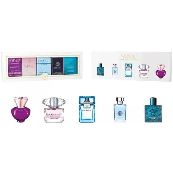 Versace Mini Set Gift Set 5ml Dylan Purple Eau De Parfum + 5ml Bright Crystal Eau De Toilette + 5ml Eau Fraiche Eau De Toilette + 5ml Pour Homme Eau De Toilette + 5ml Eros Eau De Toilette