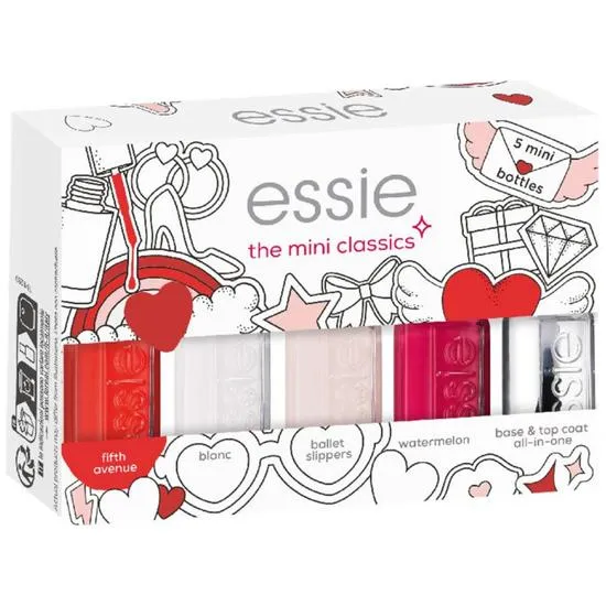 essie The Mini Classics Nail Polish Gift Set 5ml Fifth Avenue + 5ml Blanc + 5ml Ballet Slippers + 5ml Water Melon + 5ml Base & Top Coat