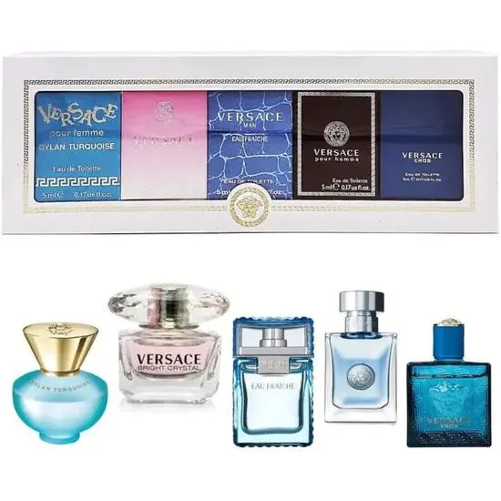 Versace Mini Set Gift Set 5ml Dylan Purple Eau De Parfum + 5ml Bright Crystal Eau De Toilette + 5ml Eau Fraiche Eau De Toilette + 5ml Pour Homme Eau De Toilette + 5ml Eros Eau De Toilette