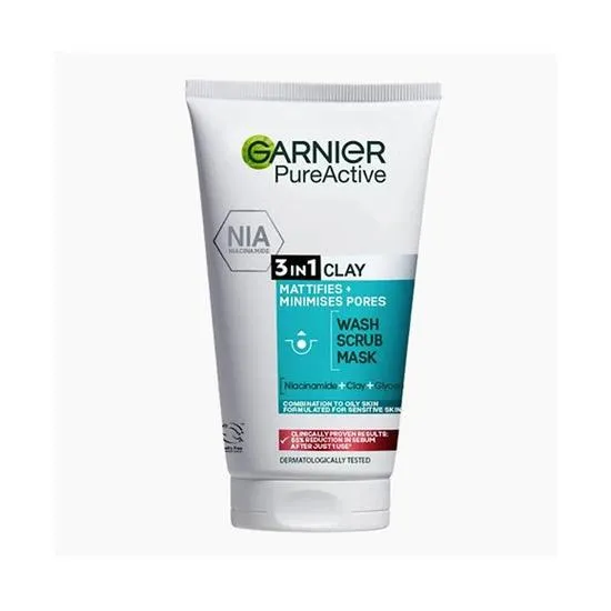 Garnier Pure Active 3-in-1 Clay Mask Scrub Wash Oily Skin