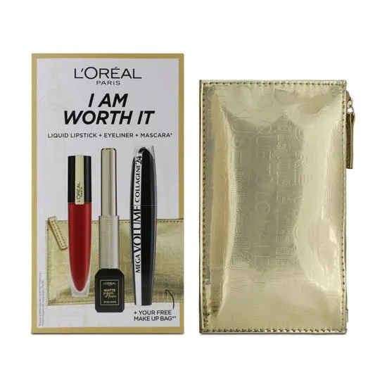 L'Oreal Paris Collagene 24h Volume Black Mascara, Eyeliner & Red Lipstick Set
