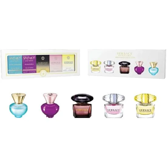 Versace Mini Set For Her Gift Set 5ml Dylan Turquoise Eau De Parfum + 5ml Dylan Purple Eau De Parfum + 5ml Crystal Noir Eau De Toilette + 5ml Bright Crystal Eau De Parfum