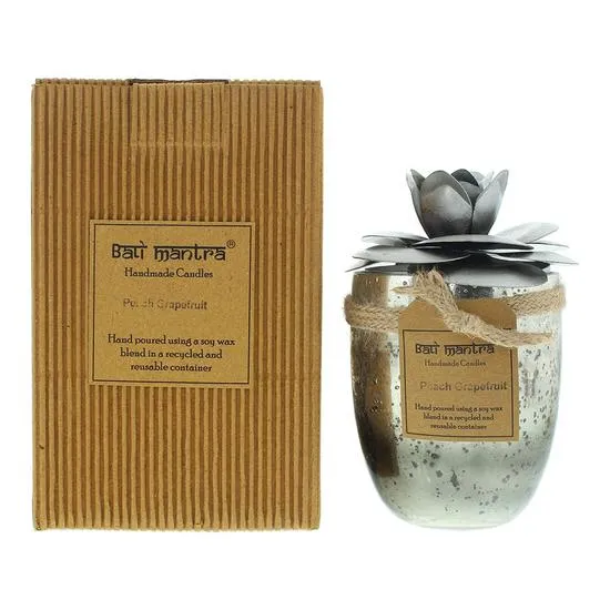 Bali Mantra Camellia Glass Silver Candle