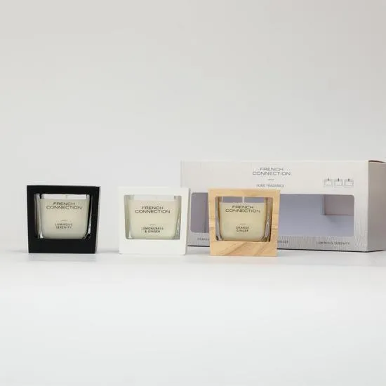 French Connection Wooden Collection Candle Trio Of Candles Gift Set
