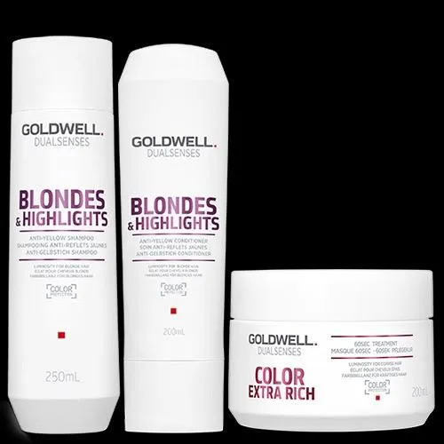 Goldwell Dual Senses Blonde & Highlights Anti-Yellow Shampoo, Conditioner & 60 Second Treatment Pack