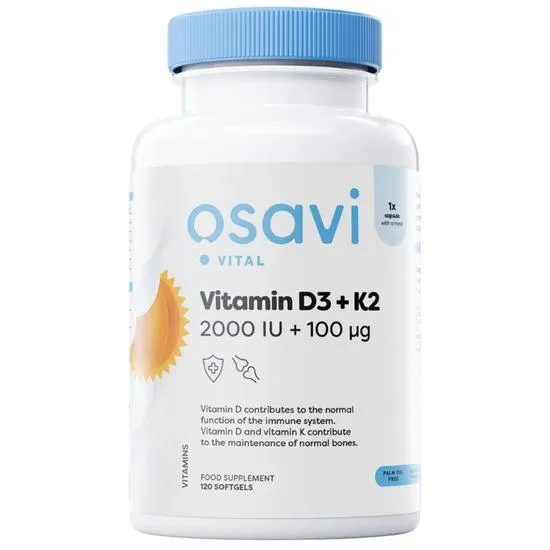 Osavi Vitamin D3 + K2 2000Iu + 100Mcg Softgels 120 Softgels