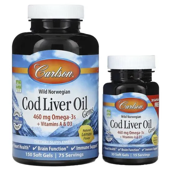 Carlson Labs Wild Norwegian Cod Liver Oil Gems 460mg Softgels + 30