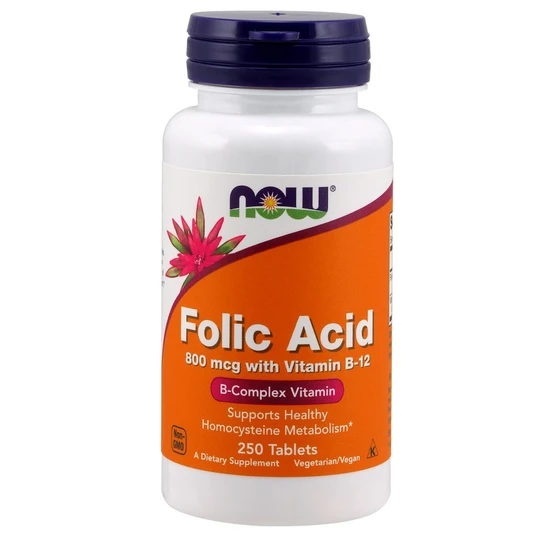 NOW Foods Folic Acid With Vitamin B12 800mcg Tablets