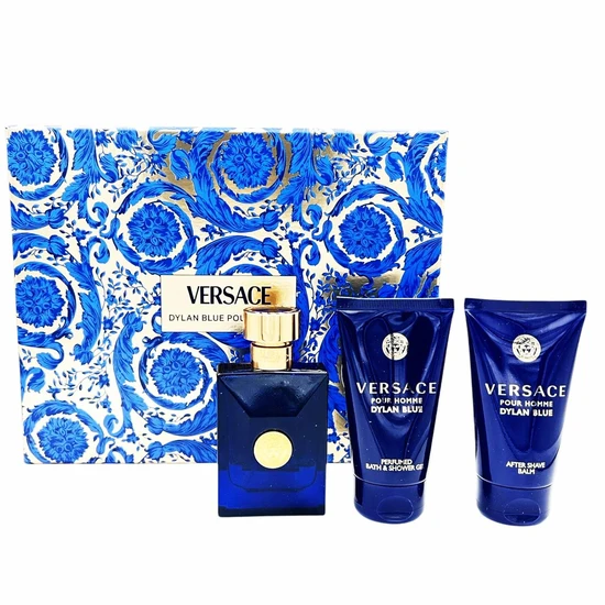 Versace Pour Homme Dylan Blue Gift Set 50ml Eau De Toilette + 50ml Aftershave Balm + 50ml Perfumed Bath & Shower Gel
