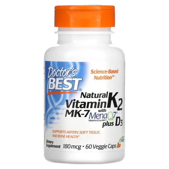 Doctor's Best Natural Vitamin K2 MK7 With MenaQ7 Plus D3 180mcg