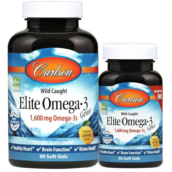 Carlson Labs Elite Omega-3 Gems 1600mg Natural Lemon Softgels