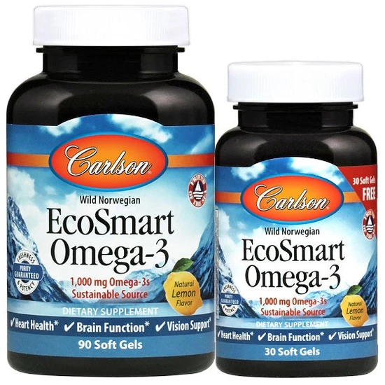 Carlson Labs Smart Omega-3 1000mg Natural Lemon Softgels