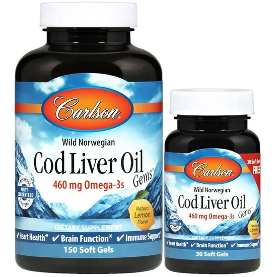 Carlson Labs Wild Norwegian Cod Liver Oil Gems 460mg Softgels + 30
