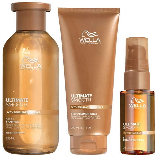 Wella Trio: Ultimate Smooth Shampoo, Conditioner & Serum With Squalane & Omega 9for Dry, Dull & Frizzy Hair